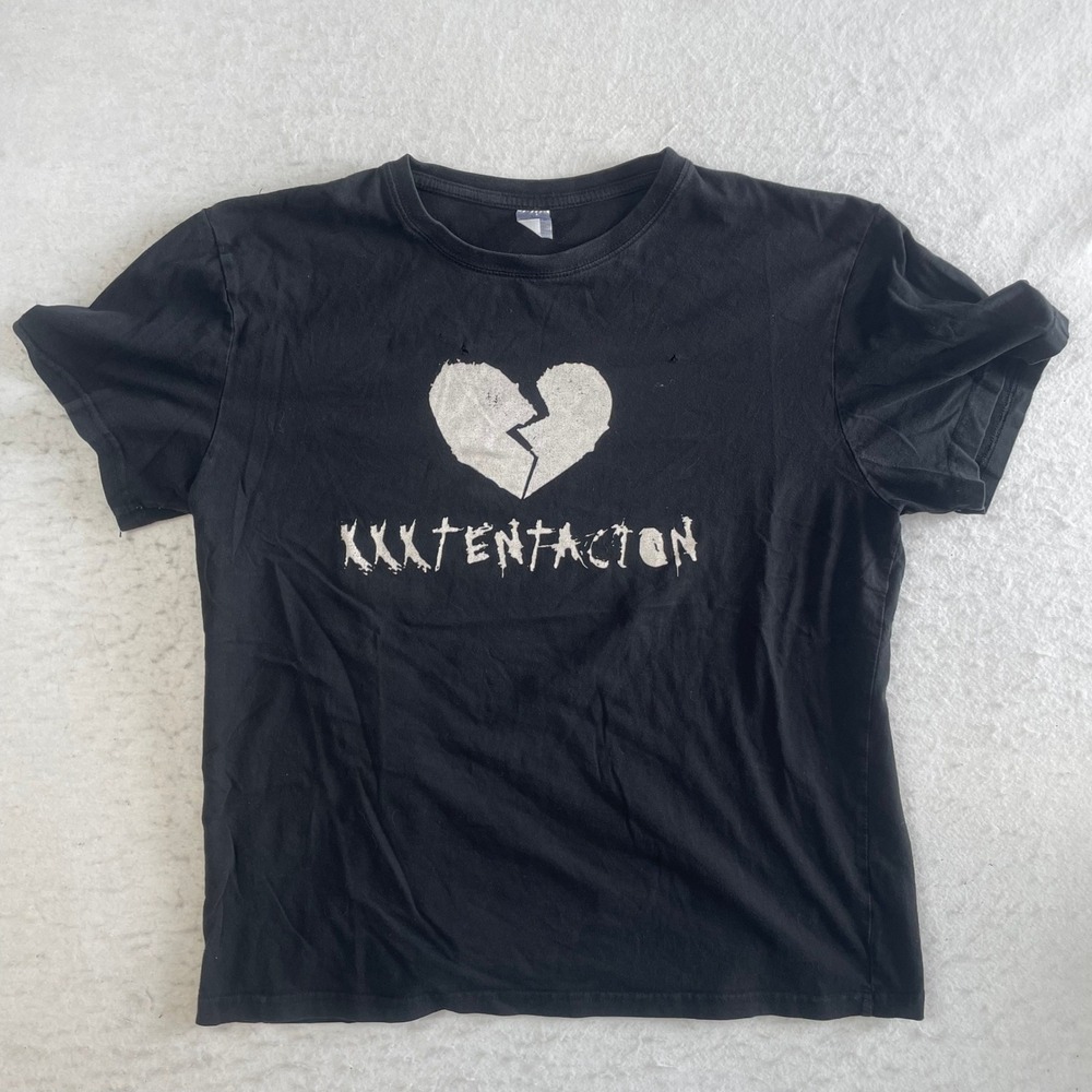 XXXTentacion T Shirt Large Black Broken Heart Graphic Distressed Hip Hop Rap Tee